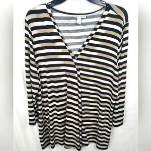 Dana Buchman Black And White Stripe Shirt Sz XL